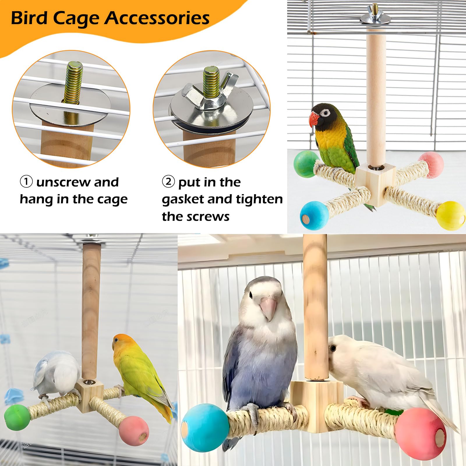 Bird Stand Perch Toy, Interactive Spinning Parakeet Toys, Wooden Exercise Wheel Parrot Toy, Enrichment Cockatiel Toy for Birds C